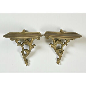 VTG MCM Pair Syroco Wood Gold Wall Shelves Sconces Ornate Hollywood Regency Rare